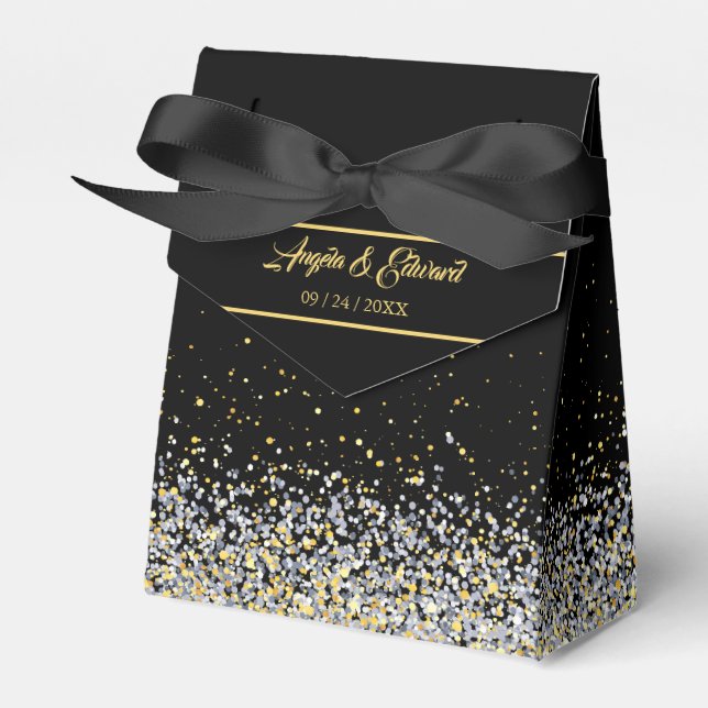 Elegant Black And Gold Wedding Favour Box (Front Side)
