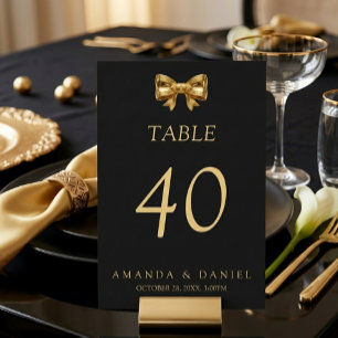 Elegant Black and Gold Wedding Golden Bow Table Number