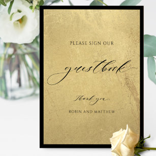 Elegant Black and Gold Wedding Guestbook Sign