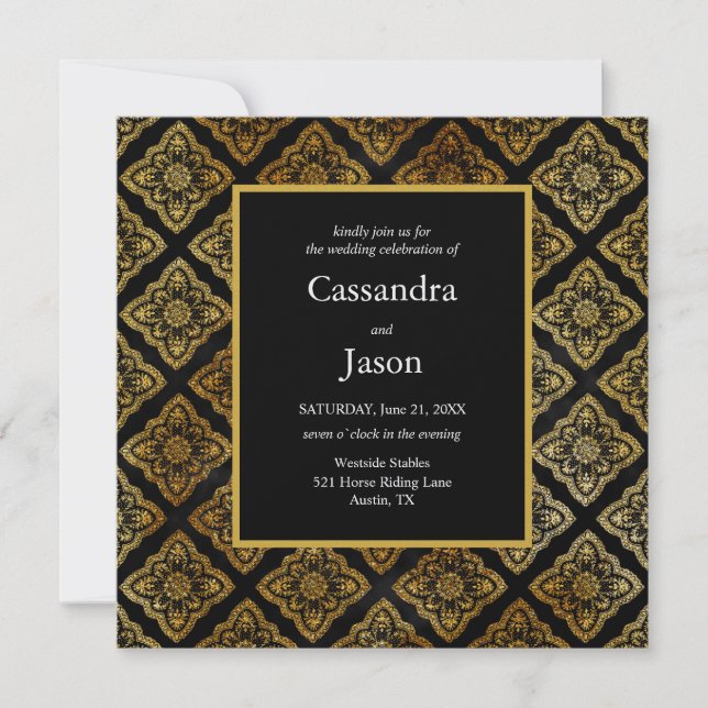 Elegant Black and Gold Wedding Invitation (Front)