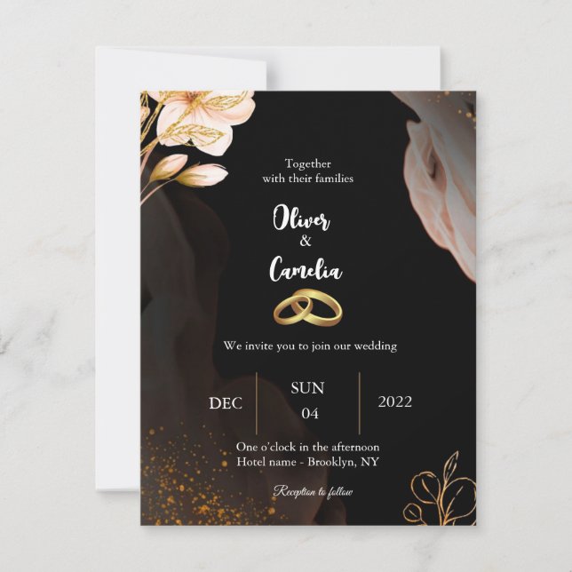 Elegant Black and gold wedding invitation (Front)