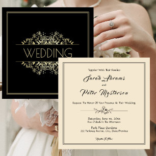 Elegant Black and Gold Wedding Invitation
