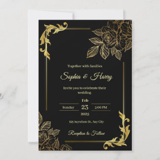 Elegant Black and Gold Wedding  Invitation