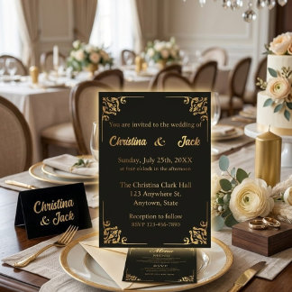 Elegant Black and Gold Wedding Invitation Card