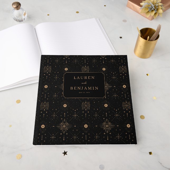Elegant Black and Gold Wedding Invitation Guest Book (Front Open)