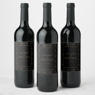 Elegant Black and Gold Wedding Invitation Wine Label