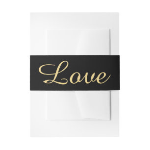 Elegant Black and Gold Wedding Love Invitation Belly Band