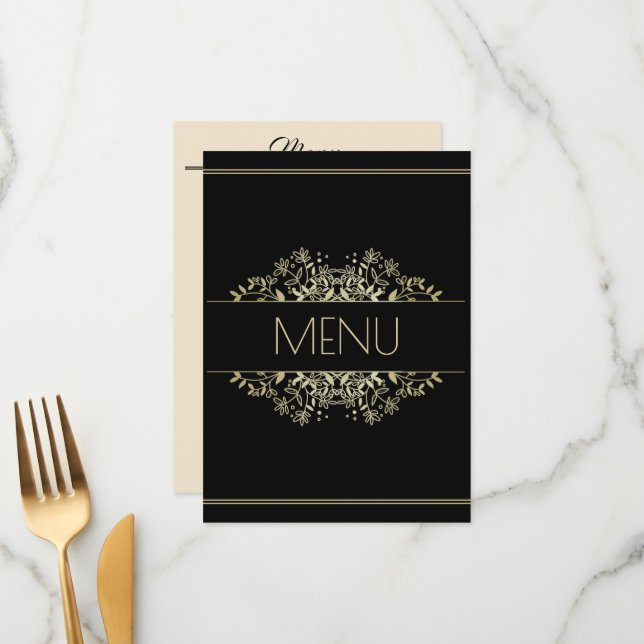 Elegant Black and Gold Wedding Menu (Front/Back In Situ)