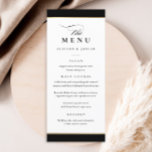 Elegant Black and Gold Wedding Menu<br><div class="desc">This Elegant Black and Gold Wedding Menu is simple and versatile. It features a chic white and black design with a monogram,  script details,  simple gold frame and formal editable text. Click the edit button to customise this design.</div>