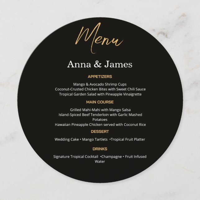 Elegant Black and Gold Wedding  Menu (Front)