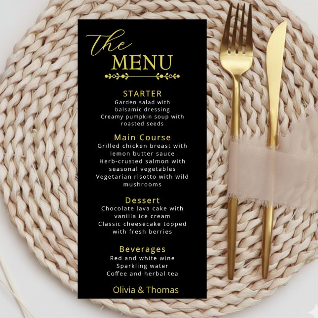 Elegant Black and Gold Wedding Menu Card (Creator Uploaded)