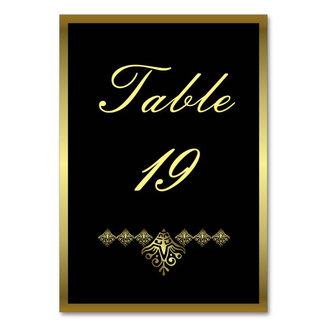 Elegant Black and Gold Wedding Number 19 Table Number (Front)