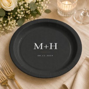 Elegant Black and Gold Wedding Party Paper Plate
