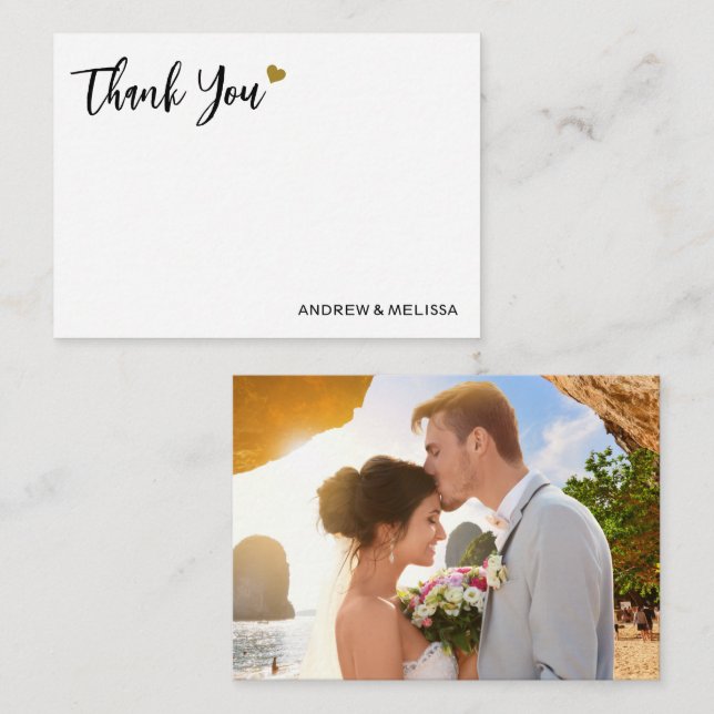 Elegant Black And Gold Wedding Photo Thank You Card (Front/Back)