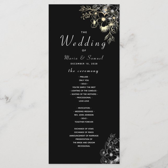 Elegant Black and Gold Wedding Program Programme (Front)