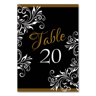 Elegant Black and Gold Wedding Reception Table Number