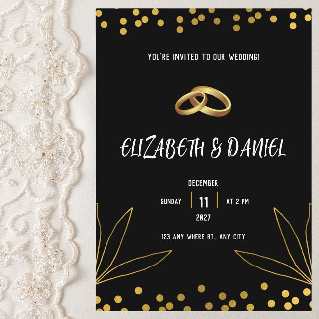 Elegant Black and Gold Wedding Ring Invitation (Creator Uploaded)