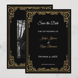 Elegant black and gold wedding save the date announcement