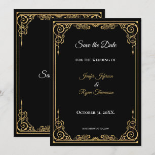 Elegant black and gold wedding save the date announcement
