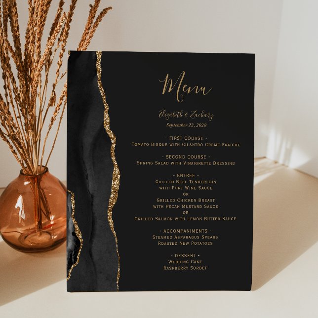 Elegant Black and Gold Wedding Table Menu Pedestal Sign (Creator Uploaded)