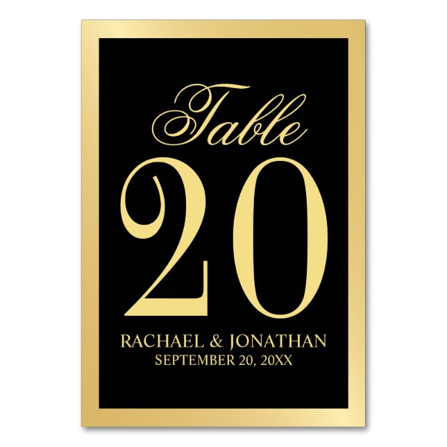 Elegant Black and Gold Wedding Table Number (Front)