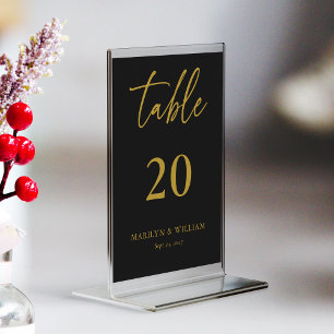 Elegant Black and Gold Wedding Table Number Card