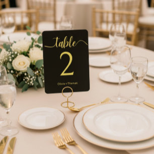 Elegant Black and Gold Wedding Table Number Pedestal Sign