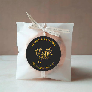 Elegant Black And Gold Wedding Thank You Favour Classic Round Sticker