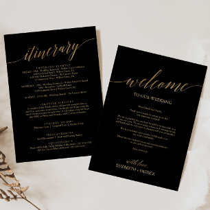 Elegant Black and Gold Wedding Welcome & Itinerary