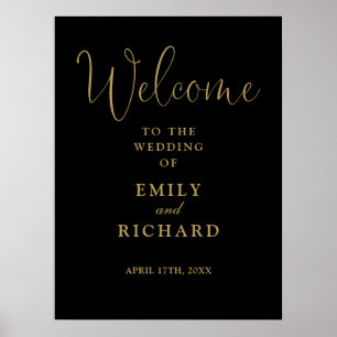 Elegant Black And Gold Wedding Welcome Sign
