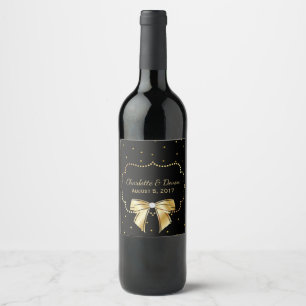 Elegant Black and Gold Wedding Wine Label