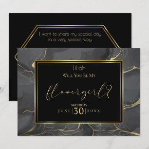 Elegant Black and Gold Will You Be My Flower Girl Invitation