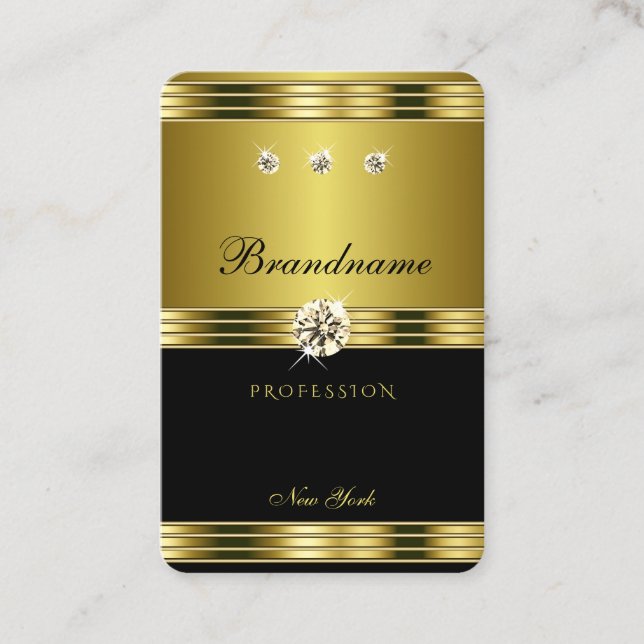 Elegant Black and Gold with Luxurious Diamonds Business Card (Front)