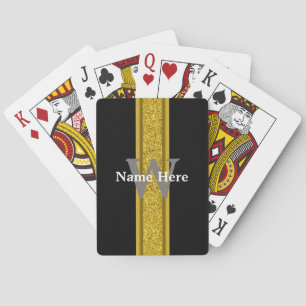 Elegant Black and Gold with Monogram and Name Playing Cards