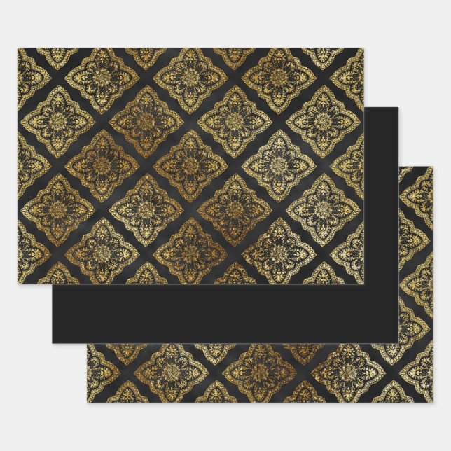 Elegant Black and Gold Wrapping Paper Sheet (Set)