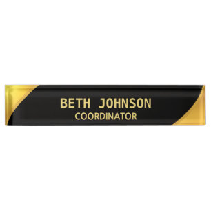Elegant Black and Golden Desk Name Plate