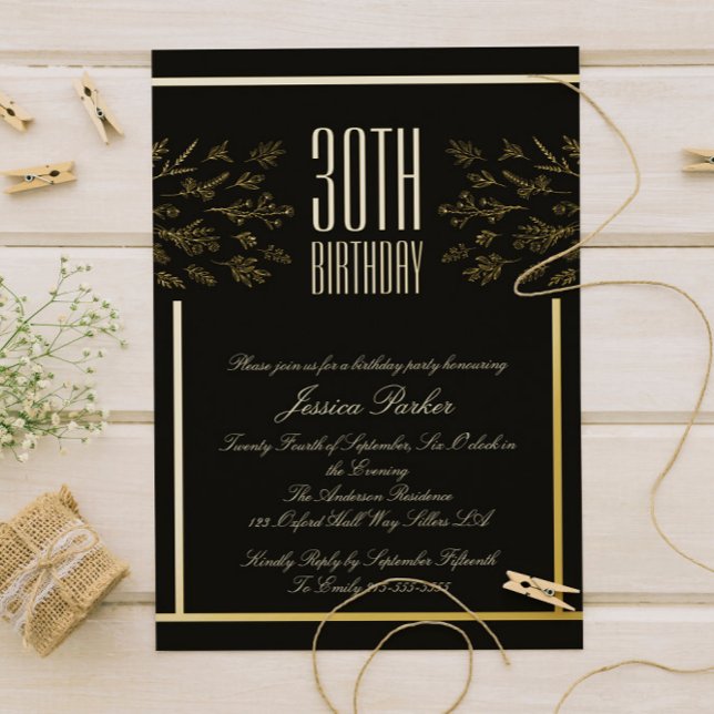 Elegant Black and Golden Floral Minimal Invitation (Creator Uploaded)