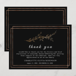 Elegant Black and Golden Floral Thank You Card