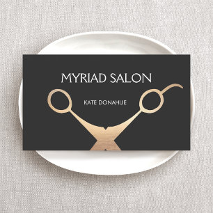 Elegant Black and GoldScissors Salon Hair Stylist Business Card