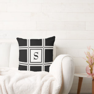 Elegant Black and Grey Custom Single Initial Cushion