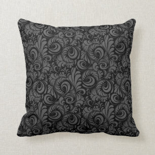 Elegant Black and Grey Floral Pattern Cushion