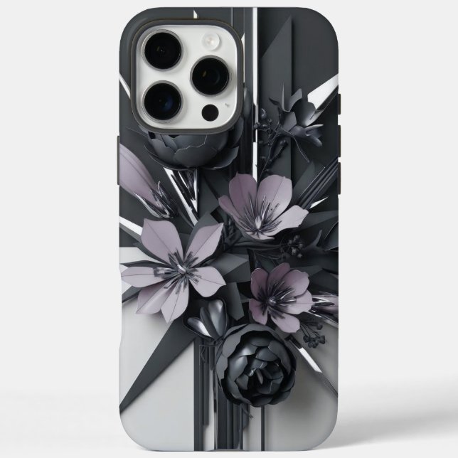 Elegant Black and Grey Flower Design Case-Mate iPhone Case (Back)