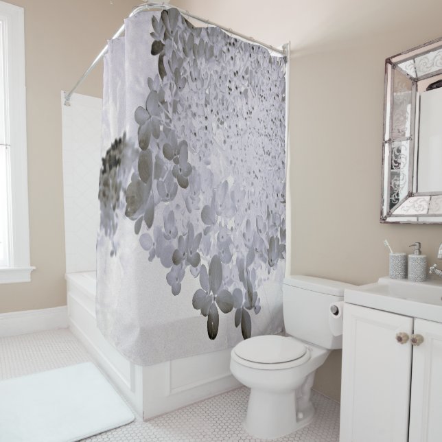 Elegant Black and Grey Limelight Hydrangea Shower Curtain (In Situ)