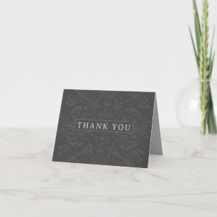 Elegant Black and Grey   Ornate Wedding Thank You Card
