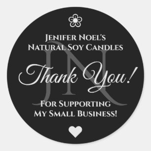 Elegant Black and Grey Simple Thank You Labels