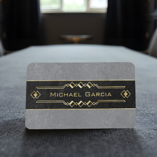 Elegant Black and Grey Stone w/ Gold Deco Accents Business Card