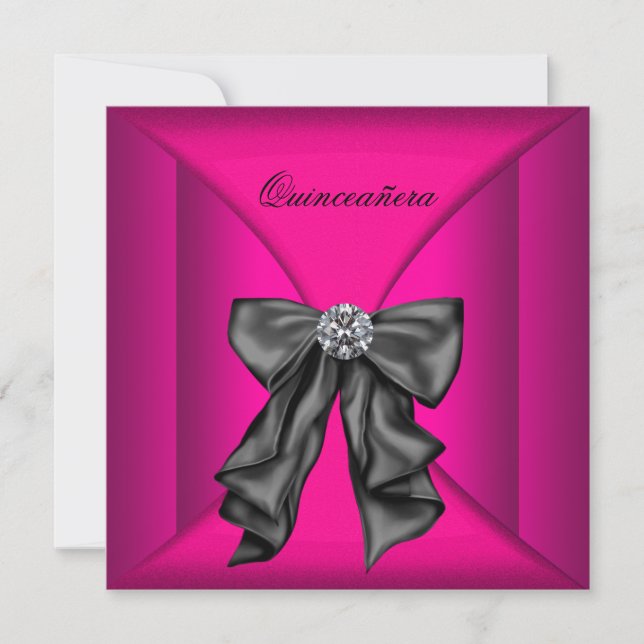 Elegant Black and Hot Pink Qiunceanera Invitation (Front)