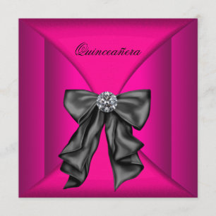 Elegant Black and Hot Pink Qiunceanera Invitation