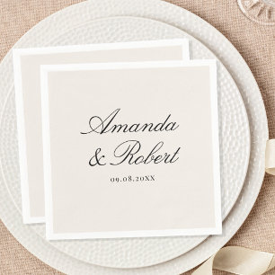 Elegant Black and Ivory Calligraphy Wedding Napkin
