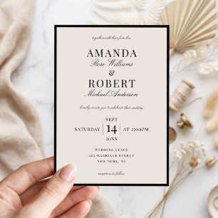 Elegant Black and Ivory Classic Old Money Wedding Invitation
